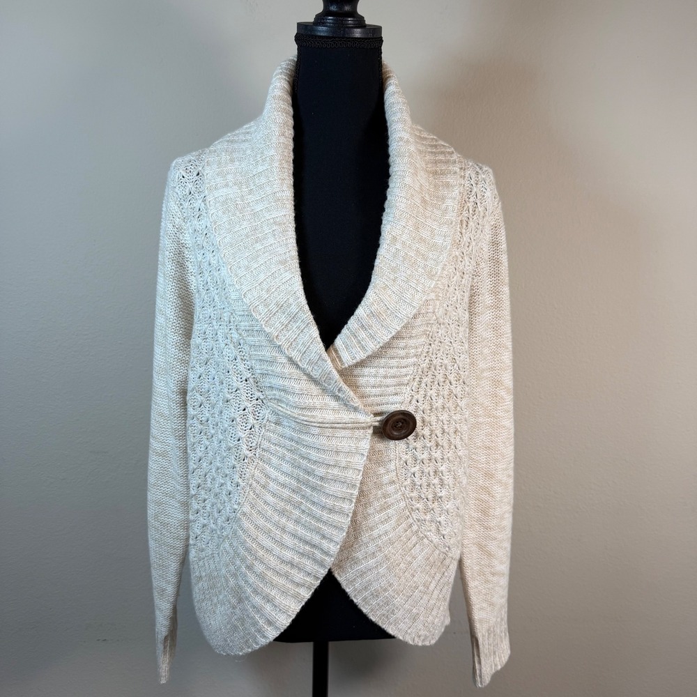 Faded Glory XL Shawl Collar Knit Cardigan Cream Textured‎ Sweater Cottage